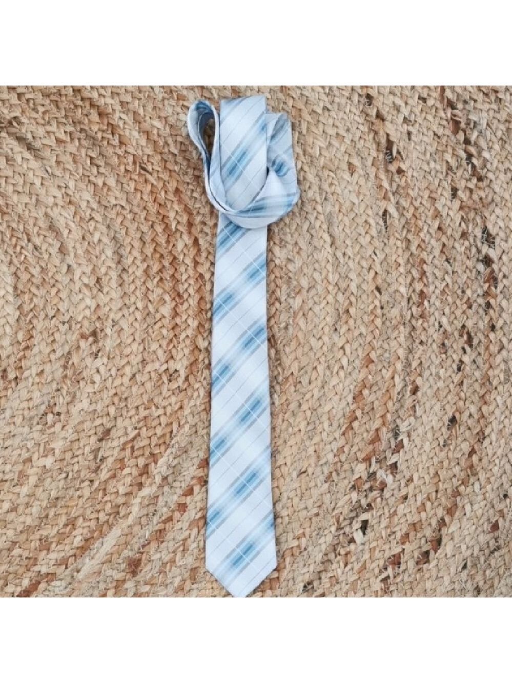 RW & CO mens silk blue plaid slim tie, business, office, corpcore. 60X3